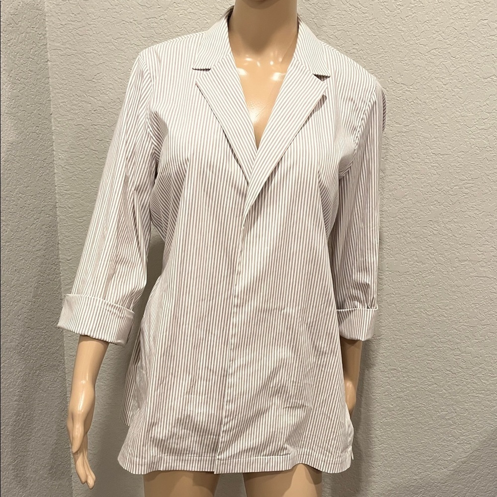 Lafayette 148 New York Striped Blazer - White and Tan